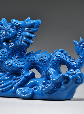 蓝色木龙摆件木质雕刻十二生肖