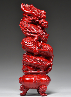 红色实木质龙客厅十二生肖龙摆件