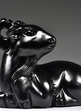 黑羊摆件实木质雕刻十二生肖黑色