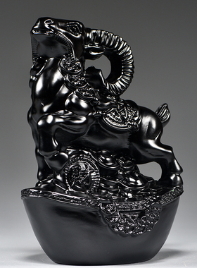 黑色羊摆件实木雕刻客厅