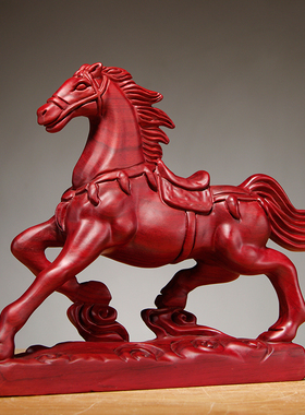 枣红色木质马摆件十二生肖吉祥物