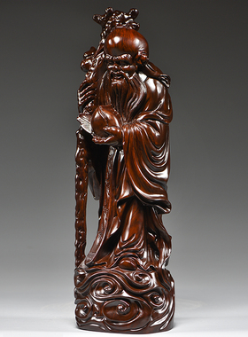 黑檀木质雕刻寿星摆件