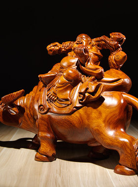 木雕骑牛扭转乾坤玄关弥勒佛像