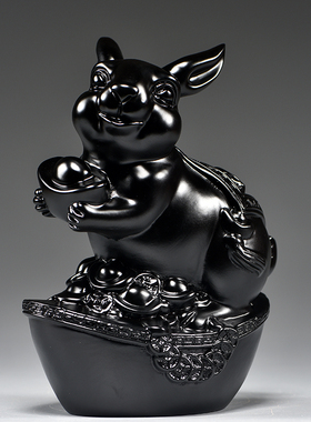 黑色兔子摆件实木雕刻