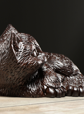 黑檀木雕猫摆件 吉祥动物可爱小猫 家居装饰饰品摆设工艺开业礼品