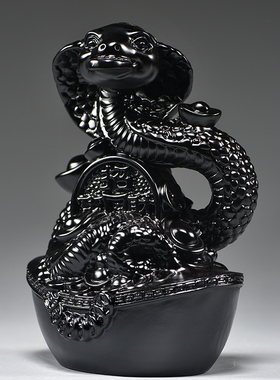 黑色蛇摆件实木雕刻十二生肖