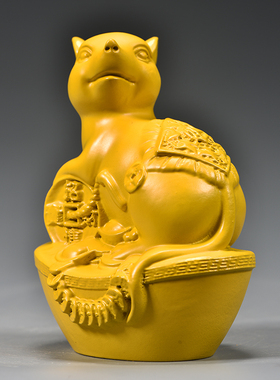 黄色木雕老鼠摆件十二生肖木质鼠雕刻家居客厅装饰红木工艺品送礼