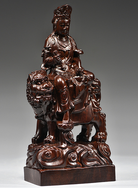 黑檀木雕文殊普贤菩萨佛像摆件