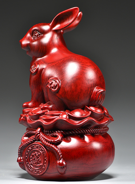 十二生肖兔实木质木雕兔子摆件