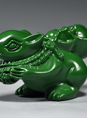 绿色木雕老鼠摆件实木十二生肖鼠