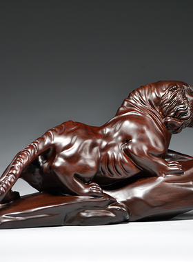 木头老虎摆件实木动物生肖木制虎家居玄关中式客厅吉祥物装饰礼品