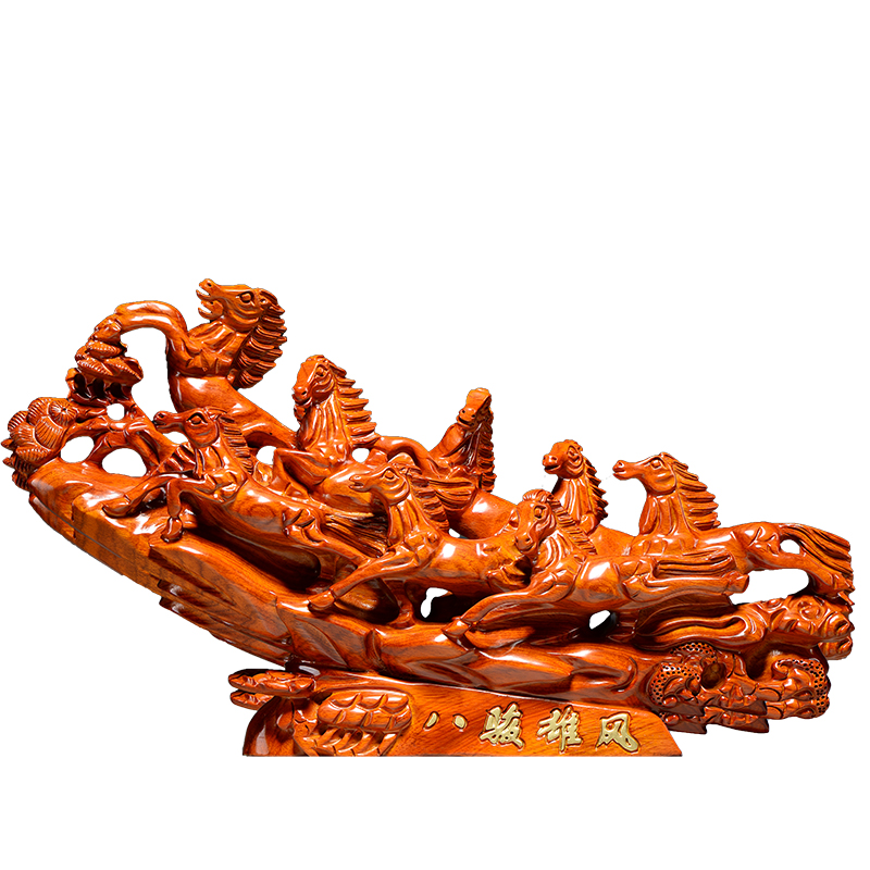 花梨实木八马八骏雄风摆件红木雕刻工艺品家居客厅办公装饰工艺品