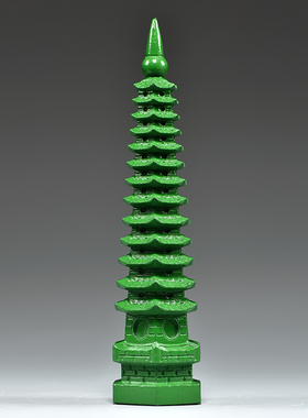 绿色木雕13层文昌塔摆件实木质