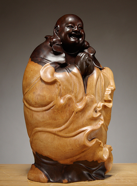 黑檀木雕刻弥勒佛像摆件大号实木笑佛家居客厅玄关装饰红木工艺品