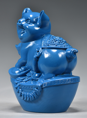 蓝色实木猪摆件木质雕刻十二生肖木头小猪猪吉祥物装饰木制工艺品