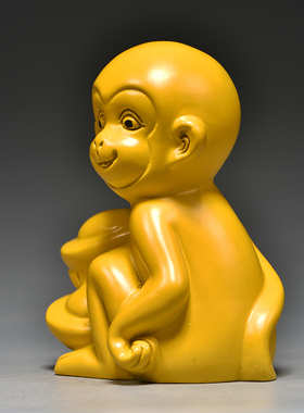 黄色木小猴子摆件十二生肖吉祥物