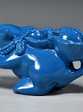 蓝色木质老鼠摆件十二生肖吉祥物