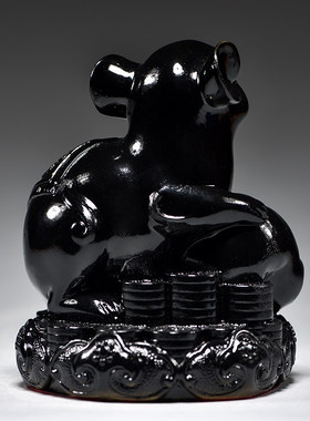 黑色金属老鼠摆件十二生肖鼠纯黑色家居客厅办公电视柜装饰工艺品