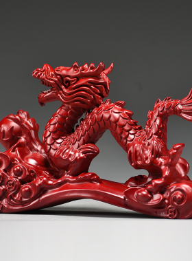 红色木质飞龙摆件十二生肖吉祥物