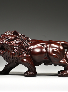 黑檀实木雕刻狮子摆件风水家居客厅创意红木雄狮工艺品办公装饰品