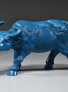 天蓝色木质水牛摆件木头雕刻