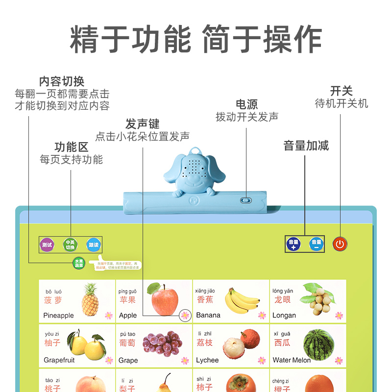 宝宝有声早教点读拼音学习发声书 kissbaby母婴玩具挂图/认知卡