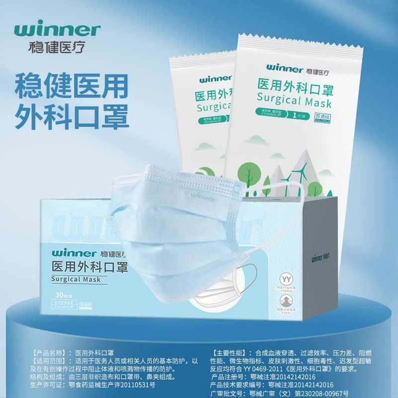 winner稳健医用外科口罩一次性医疗三层透气成人医护专用单独包装 - 图3