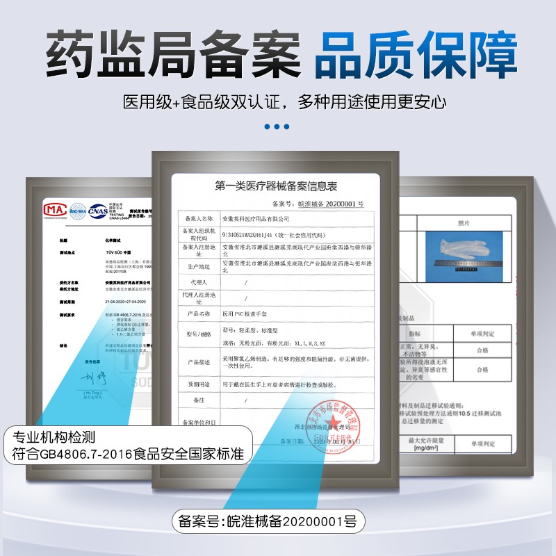 英科医用pvc手套一次性加厚橡胶检查医疗无粉透明薄膜家用食品级-图1