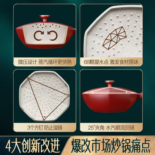 八角锅麦饭石色不粘锅电磁炉大炒菜锅专用锅家用炒菜燃气灶不沾锅 - 图3