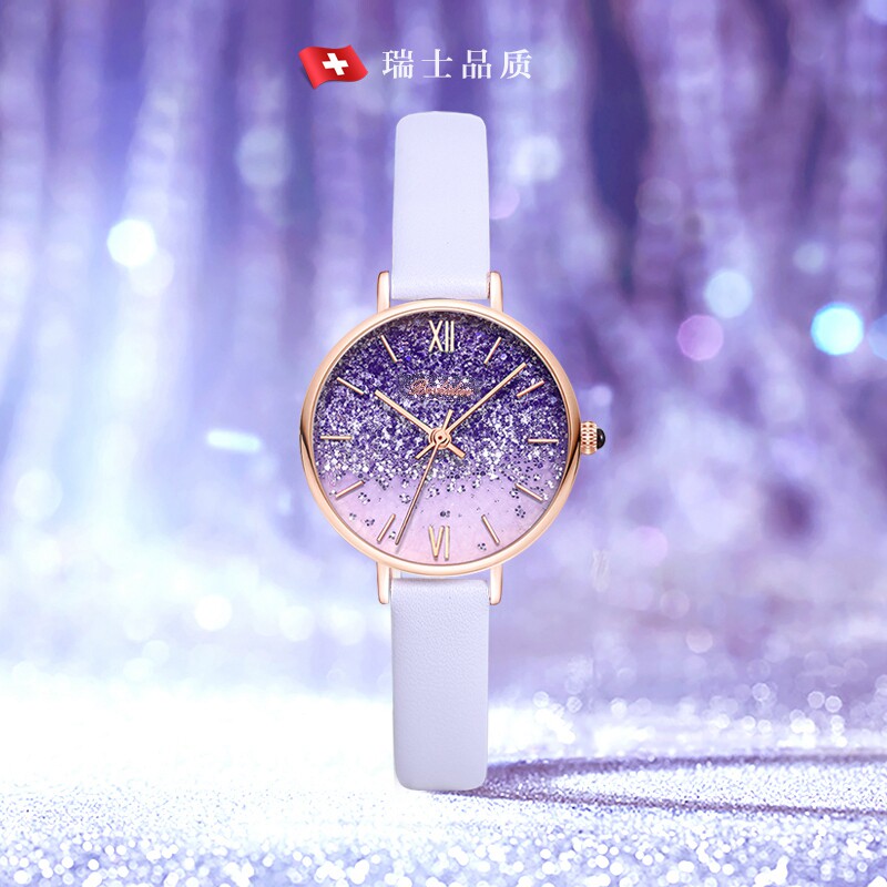 瑞士新款紫色满天星女简约气质女表 梵卓国产腕表