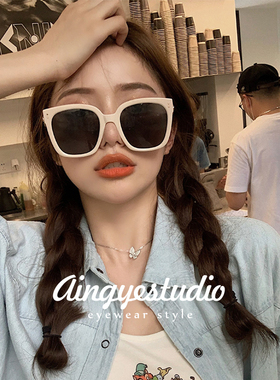 jennie网红同款gm墨镜女高级感白色白框方形大框大脸显瘦太阳眼镜