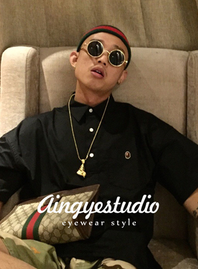 2025新款复古圆形框墨镜男潮痞帅欧美金属个性防紫外线太阳眼镜女