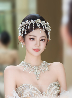 新娘头饰品韩系高级感异域公主仿真珍珠额饰重工婚纱礼服百搭配饰