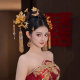 新款中式新娘秀禾服金色流苏头饰花朵发簪古典蜻蜓龙凤褂结婚发饰