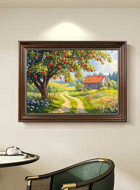 手绘油画玄关装饰画餐厅挂画欧式美式法式复古风景画苹果树