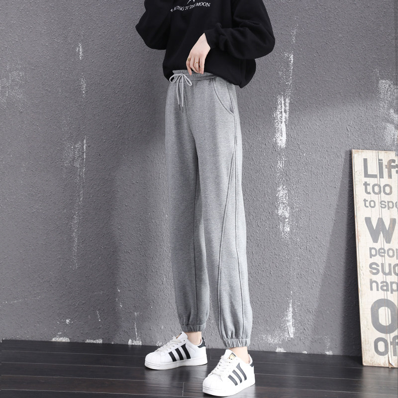 加绒宽松束脚秋冬季黑色显瘦卫裤 漫在路上休闲裤