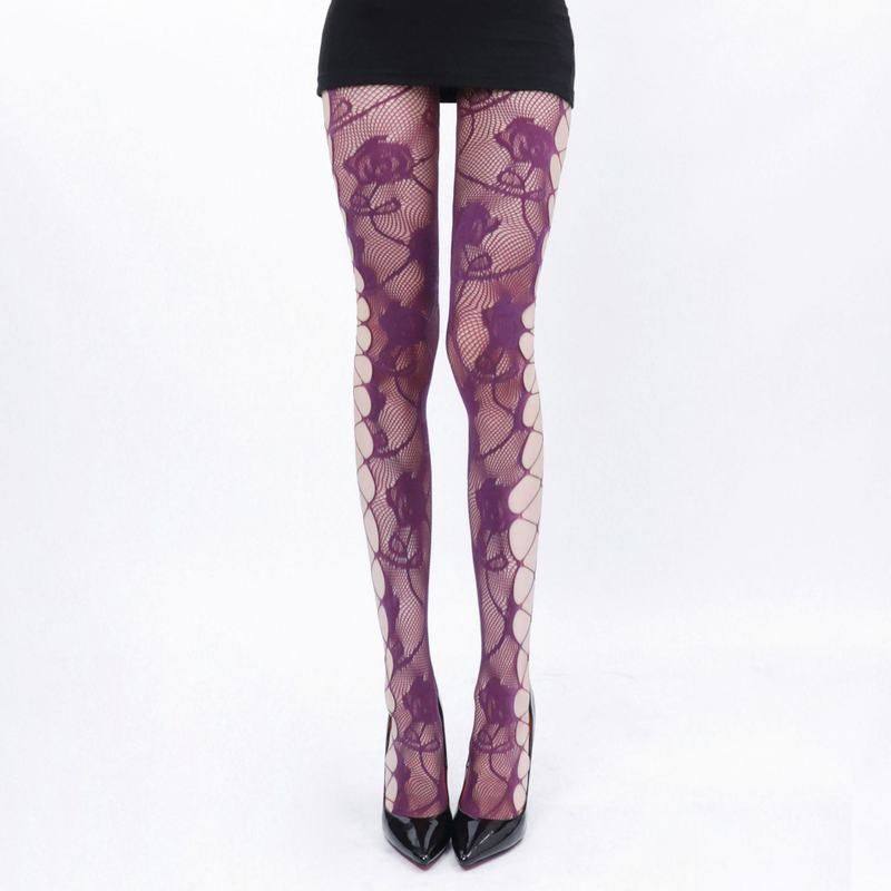 性感辣妹镂空蕾丝花纹葡萄紫色吊带袜侧面绑带渔网连裤袜纯欲丝袜,淘宝优惠券,粉丝福利购,淘宝优惠卷