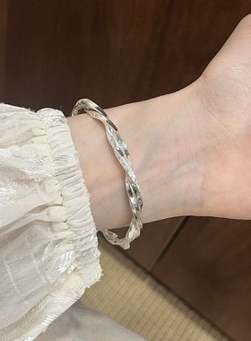 足银999莫比乌斯环扭纹纯银手镯纯银小众简约百搭送女友