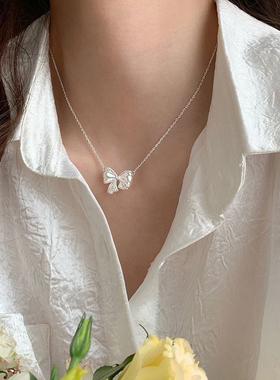 足银990蝴蝶结项链纯银项链通体足银送礼物，送女朋友