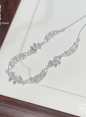 足银990蝴蝶结如意项链女款小众高级感锁骨链送女友闺蜜生日礼物