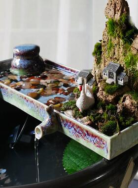 陶瓷流水板鱼缸流水瀑布循环水系统大水缸造景假山喷泉摆件配件