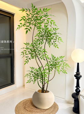 假绿植装饰仿真南天竹室内盆栽大型落地摆件客厅轻奢仿真绿色植物
