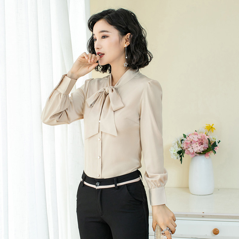 蝴蝶结女长袖2020秋装新款雪纺衬衫 娥芬衬衫