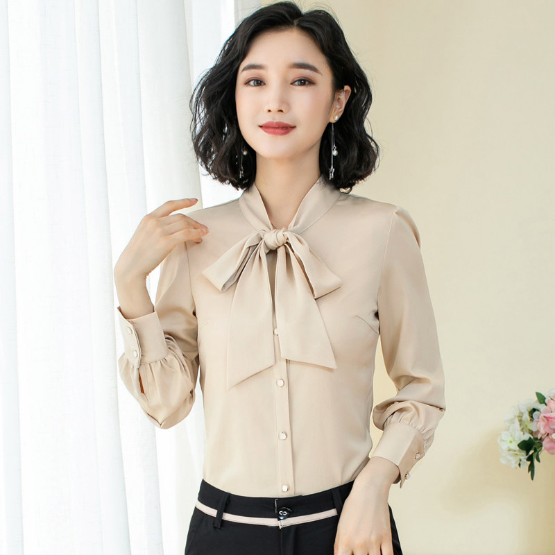 蝴蝶结女长袖2020秋装新款雪纺衬衫 娥芬衬衫