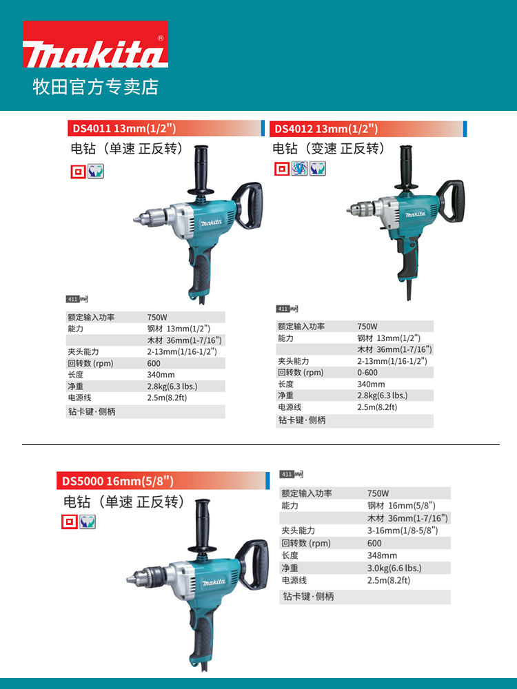 日本进口牧田DS4012D电钻DS4011大功率开孔飞机钻DS5000搅拌钻 - 图1