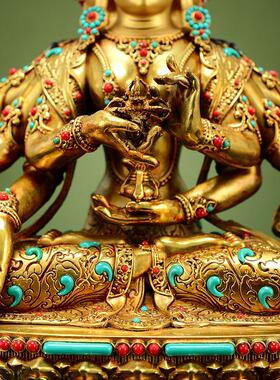 奥斯特的全镀金的爱好母亲室内家居宝石镶嵌朗珠玛的铜像饰品