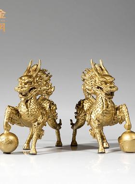 《富贵麒麟》铜金岁月黄铜麒麟摆件新中式工艺品铜器家居客厅装饰