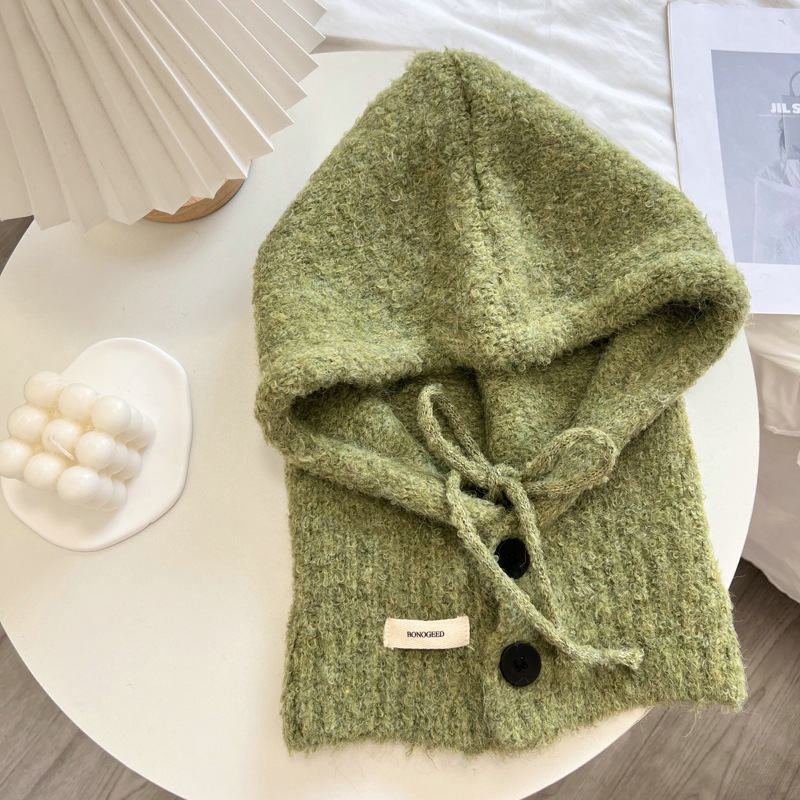 韩国巴拉克拉法帽子围巾一体女秋冬季保暖护耳连帽围脖针织毛线帽 - 图2