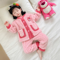 Girl Sleepwear Autumn Winter Style 2023 New Coral Suede Girls Baby Gafu Thickened Ultra Winter Childrens Home Clothes