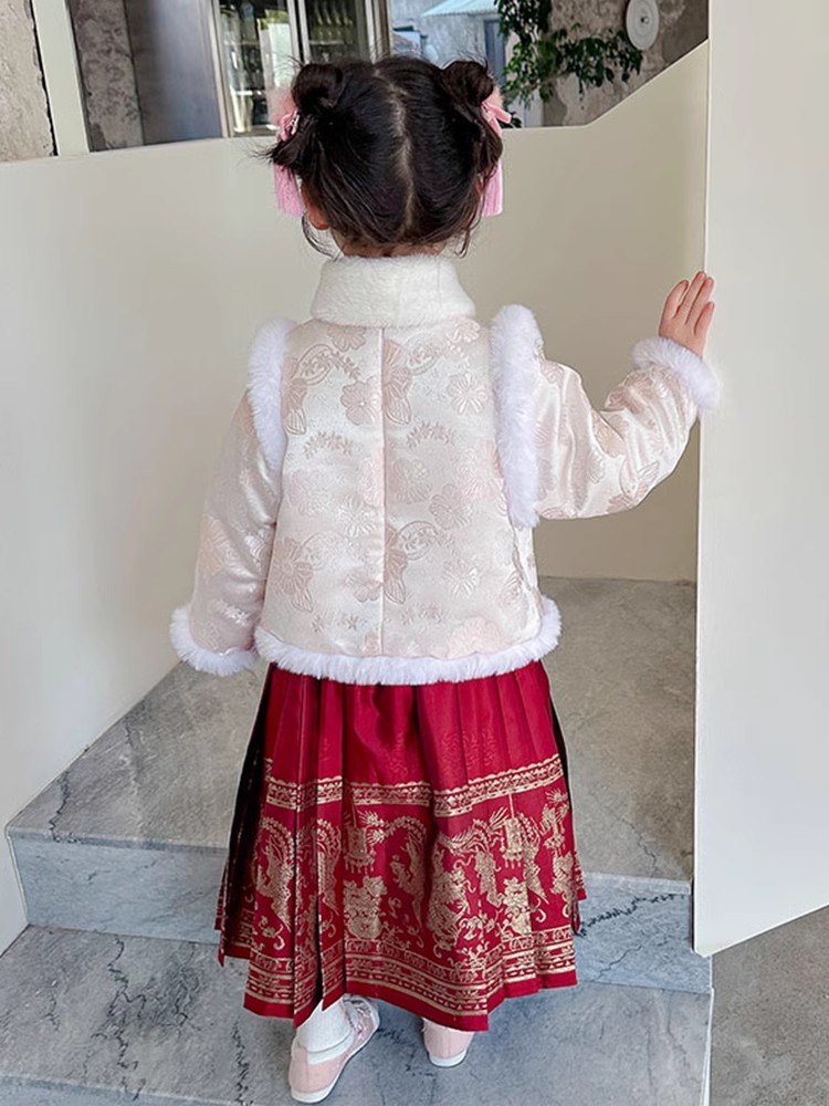 女童汉服裙秋冬季2023新款国风古装女宝冬款拜年服旗袍连衣马面裙